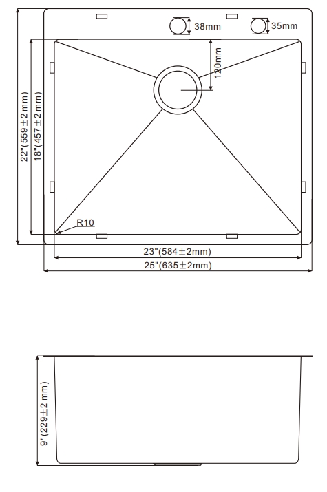 OEM HT2522S 25*22*9 inch topmount/drop-in single sink bowl stainless steel kitchen sink 