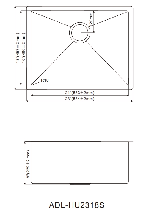 OEM HU2318S 23* 18* 10 inch undermount single sink bowl stainless steel kitchen sink 