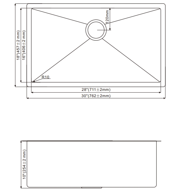 OEM HU3018S 30* 18* 10 inch undermount single sink bowl stainless steel kitchen sink 