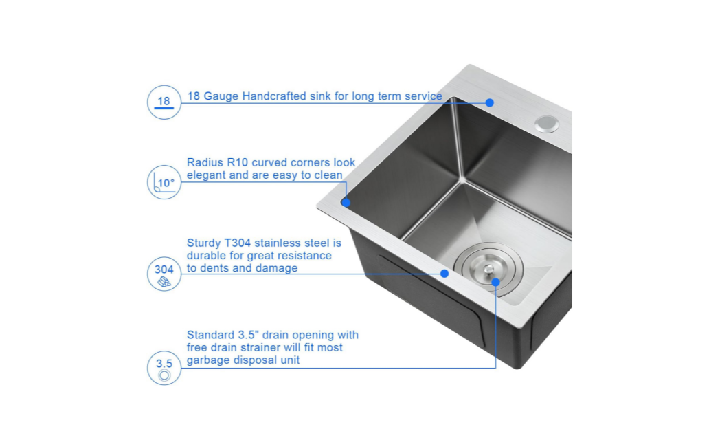 OEM HT1515S 15*15*8 inch topmount/drop-in single sink bowl stainless steel kitchen sink