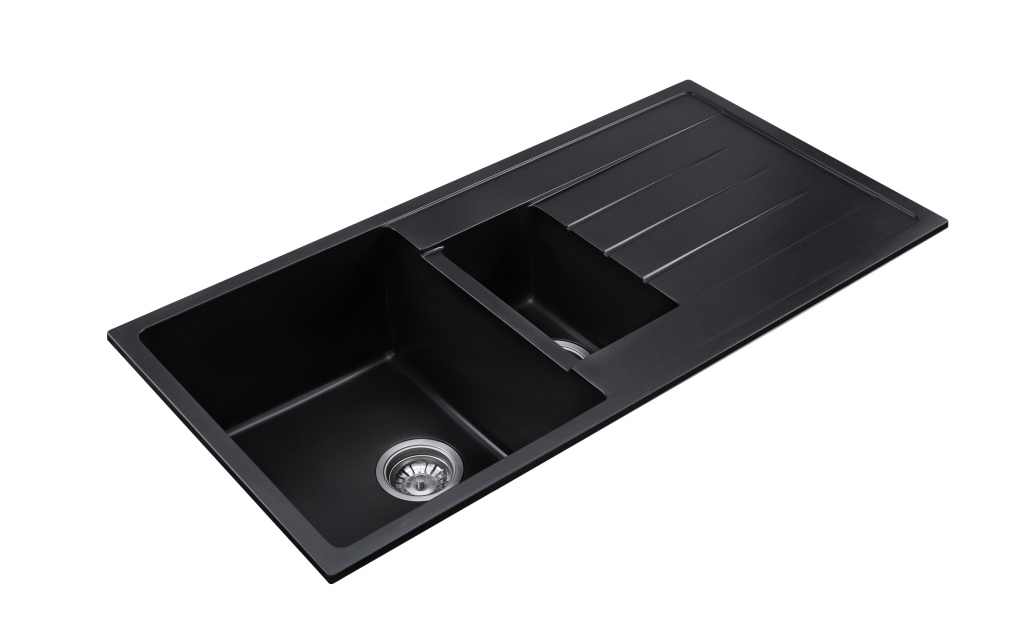 OEM BLM-GU10050DB 39*20*8 inch undermount double sink bowls black quartz sink for kitchen/hotel with drainboard