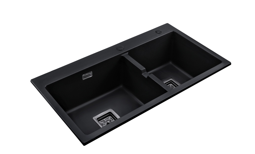 OEM BLM-GT8346D 33*18*9 inch topmount double sink bowls black quartz sink for kitchen/hotel