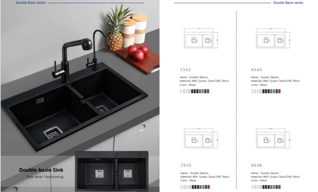 BLM-GT8246D2 Topmount Double Bowl Sink Quartz Sink For Kitchen